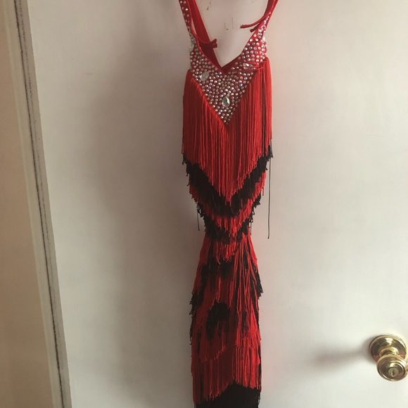 A fabulous Latin dancing dress with fringe, size Junior/ Woman XS-S - Picture 2 of 11